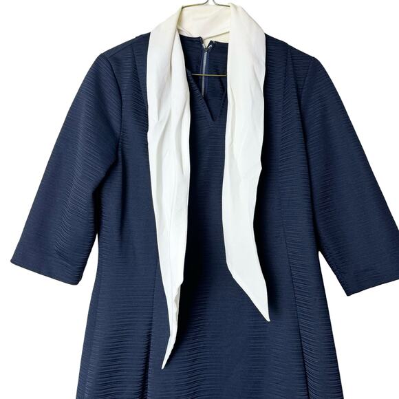 Vintage Mynette‎ navy blue half sleeve white scarf sheath dress Size MEDIUM - Picture 3 of 6
